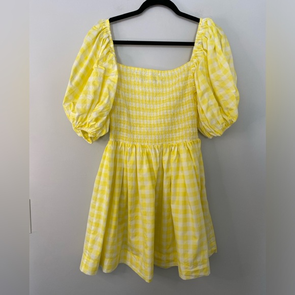 S/W/F Gingham Puff-Sleeve Mini Dress Golden Path Yellow - Picture 5 of 8